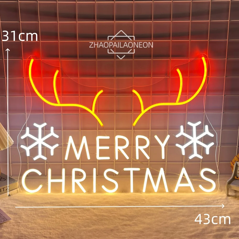 عيد ميلاد سعيد مصباح ليد النيون تسجيل Anlter سنو النيون Led تسجيل غرفة نوم المنزل متجر حفلة زينة عيد الميلاد وحدة إضاءة LED جداريّة معلقة USB