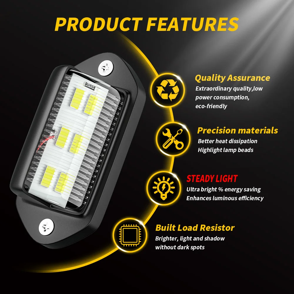 2pcs White LED License Plate Light 12V 24V DC Waterproof 6-SMD License Plate Lamp Taillight For Truck SUV Trailer Side Lights