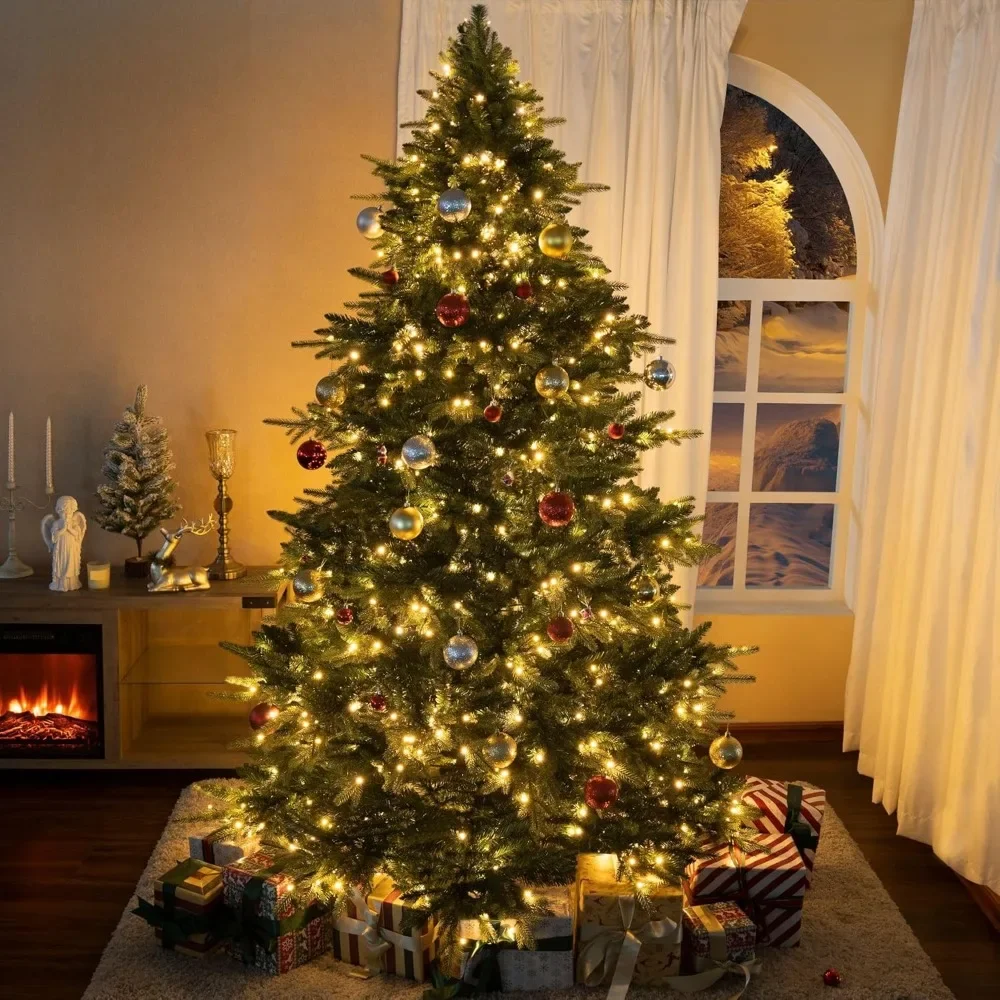 

Prelit Aritificial Christmas Tree with 2595 Branch Tips, 600 Warm Lights and Metal Stand, 54" Wide