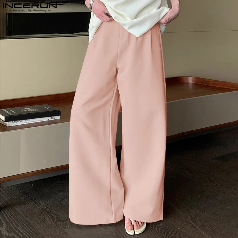 

INCERUN 2024 Korean Style Trousers New Men's Solid Hot Selling Wide Leg Long Pants Male Casual Streetwear Simple Pantalons S-5XL