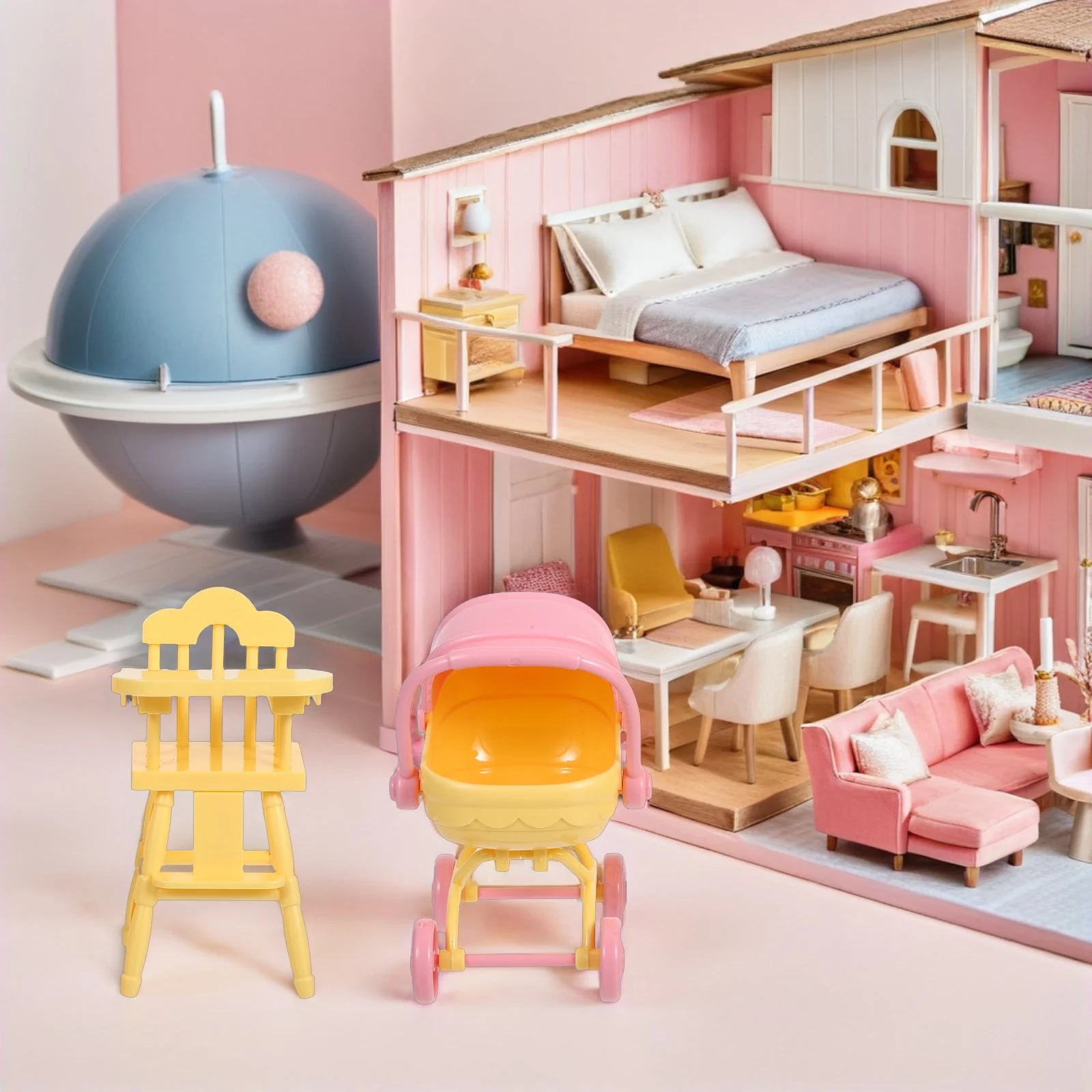 1 ensemble de chaise haute Miniature pour poussette de bébé, facile à nettoyer, matériau ABS, encourage les compétences verales, narration créative