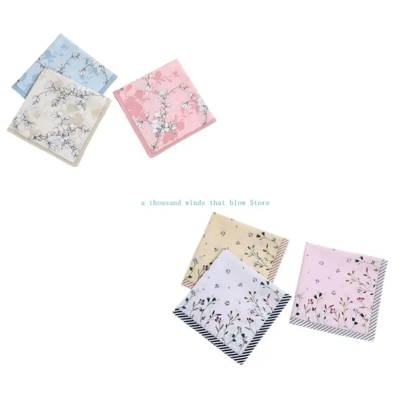 

E7CC 1PC Cotton Handkerchief Women Hankies Printing Florals Flower Absorbent Hanky