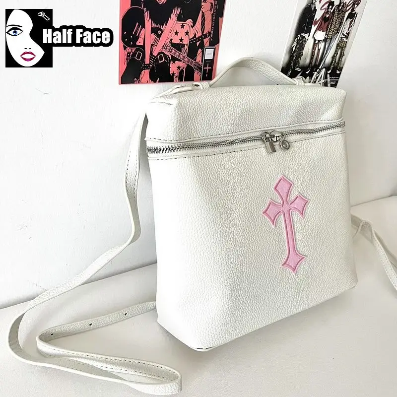 Mochila Cruz Rosa para Meninas, Bolsas Góticas Femininas, High Street Punk, Duas Bolsas de Ombro, Bolsa Subcultural, de Alta Capacidade, Y2K Harajuku