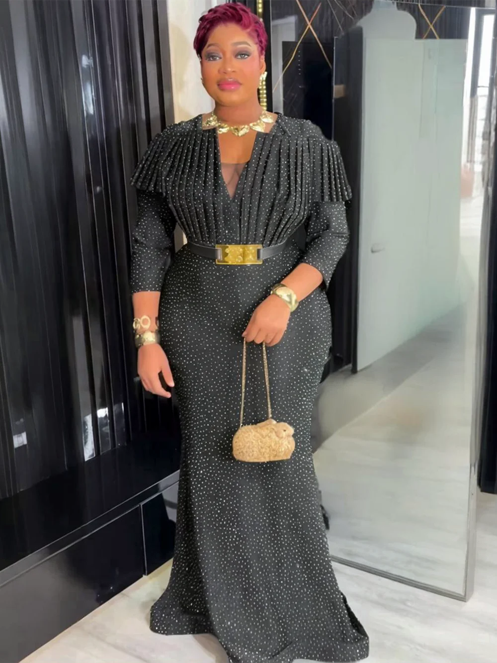 

Plus Size African Party Dresses for Women Dashiki Diamond Sexy Bodycon Long Dress Elegant Outfits Muslim Wedding Evening Gown