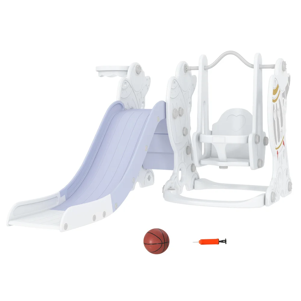 Toddler Swing and Slide Set with Basketball Hoop, Space Theme, Gray