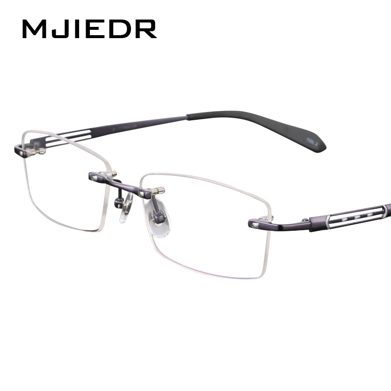 

MJIEDR Fashion Pure Titanium Glasses Frame Men New Business Rimless Prescription Square Eyeglasses Myopia Optical Korean Eyewear