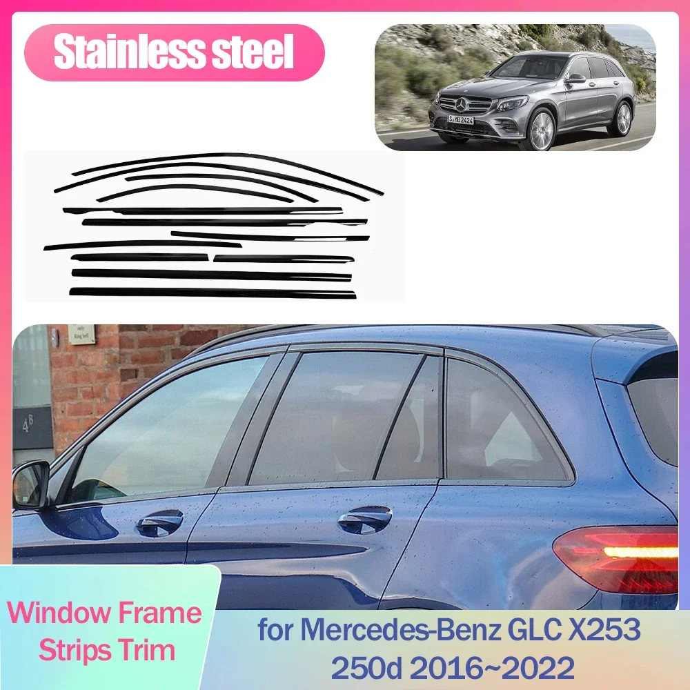 Window Frame Strips Trim for Mercedes-Benz GLC X253 250d 2016~2022 Cover Black Silver Stainless Steel Car Styling Accessories