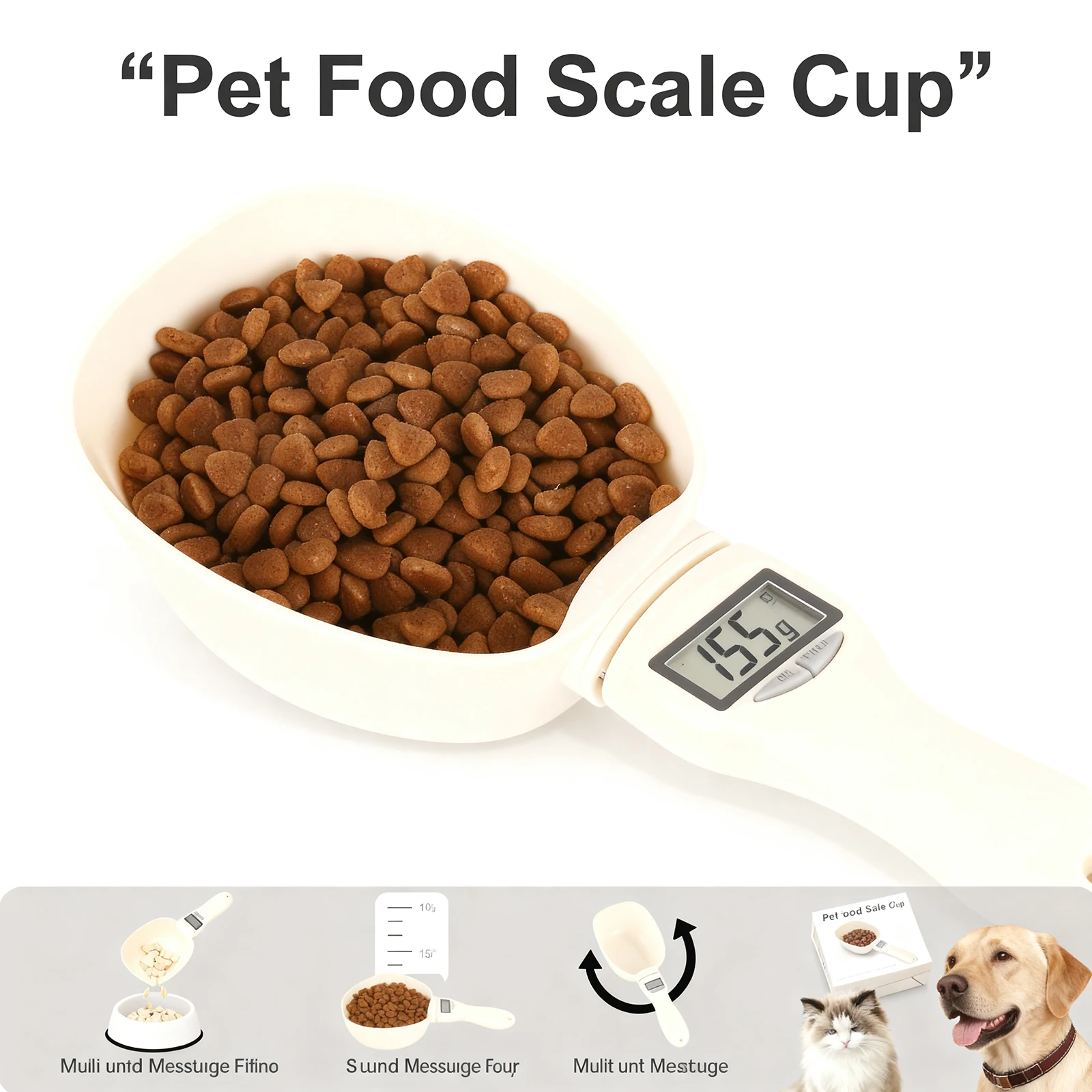 Cuchara medidora de alimentos para mascotas, báscula electrónica para alimentos, cuenco de alimentación para perros y gatos, herramienta de medición desmontable, cuchara de pesaje con pantalla Digital