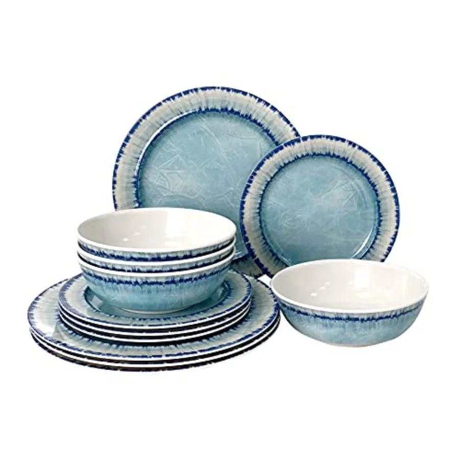 

Melamine Dinnerware Set of 12 Pcs Dinner Dishes Set for Indoor and Outdoor Use, Dishwasher Safe, Lightweight Unbreakable, BPA F