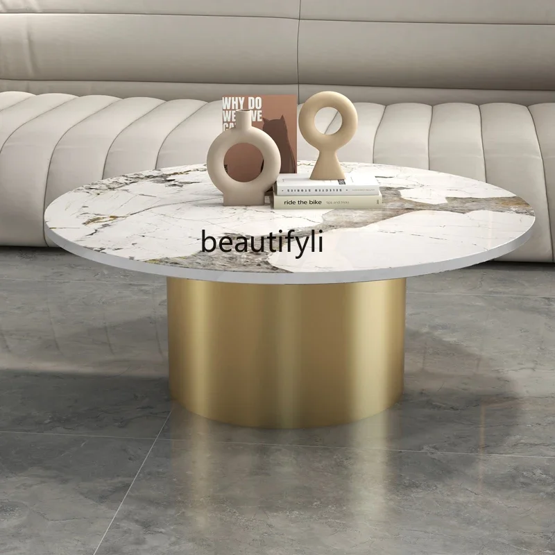 A16 Rock slab coffee table small apartment living room household combination light luxury Pandora round coffee table