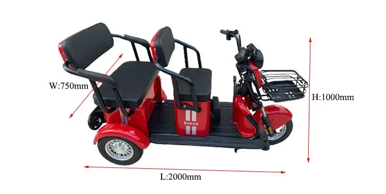 Manufacturer Selling Electric 3-Wheel Scooter for Adults Open Body Steel Iron 800W Power Flip Storage Box Passenger Cargo Use