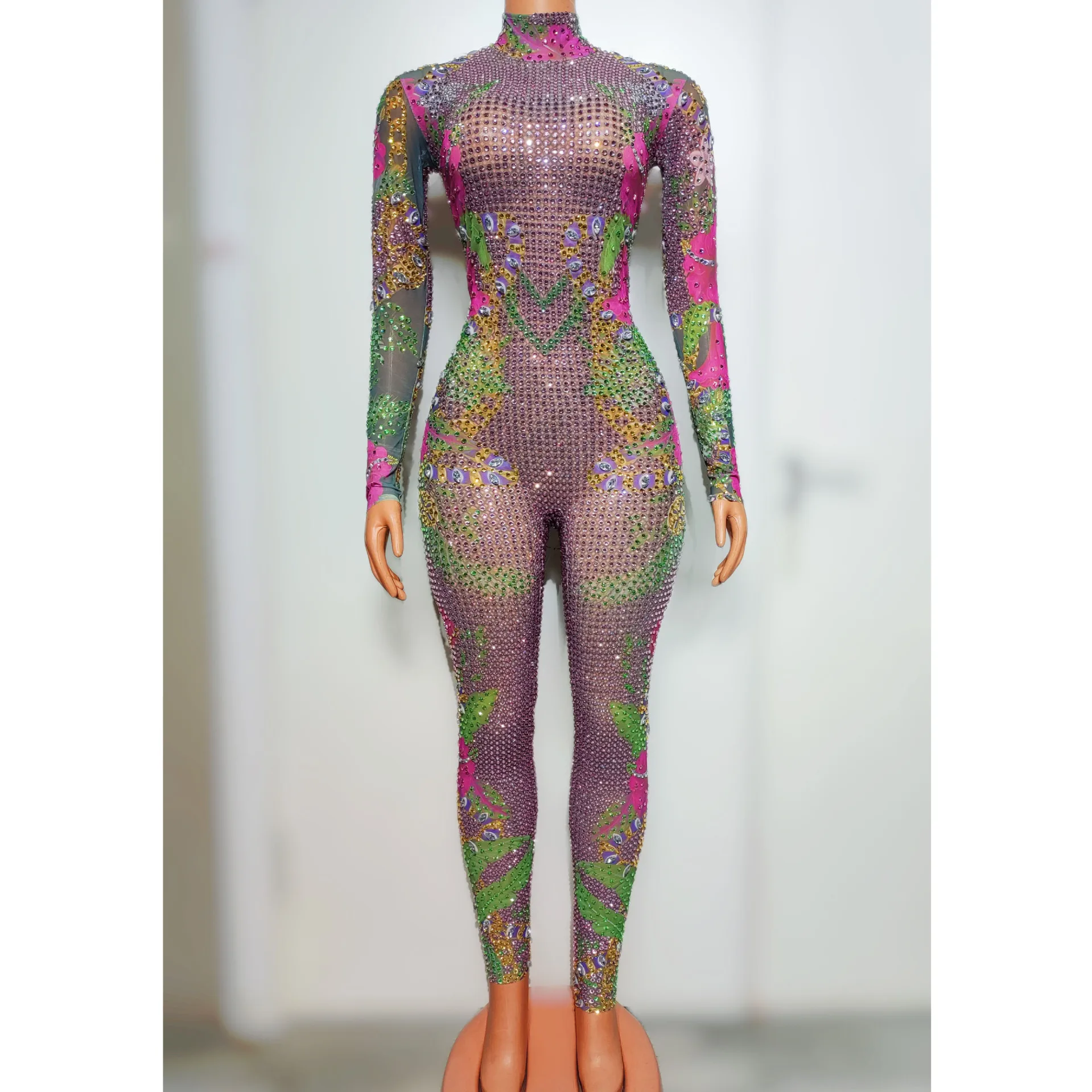 

Сценический костюм для певицы в ночных клубах и барах, сексуальный прозрачный сетчатый комбинезон с принтом для вечеринок.