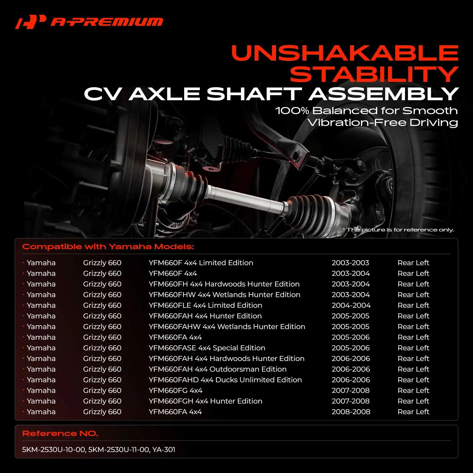 A-Premium Rear Driver Side CV Axle Assembly for Yamaha Grizzly 660 2003-2008