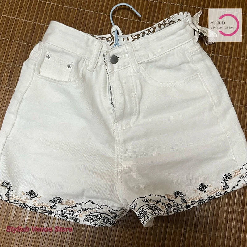 Chinese Jacquard Embroidered Denim Super Shorts New Fashion High Waist Spice Girls Casual Joker Shorts for Women in Summer
