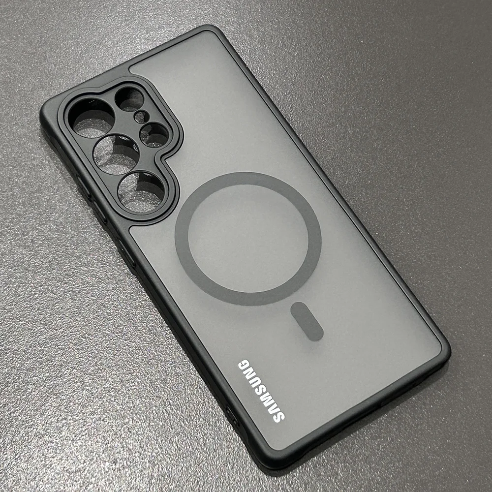 حافظة لهاتف سامسونج S25 S25 Plus S25Ultra FE Edge شحن مغناطيسي لاسلكي غطاء شفاف غير لامع لهاتف Magsafe شفافة متجمدة