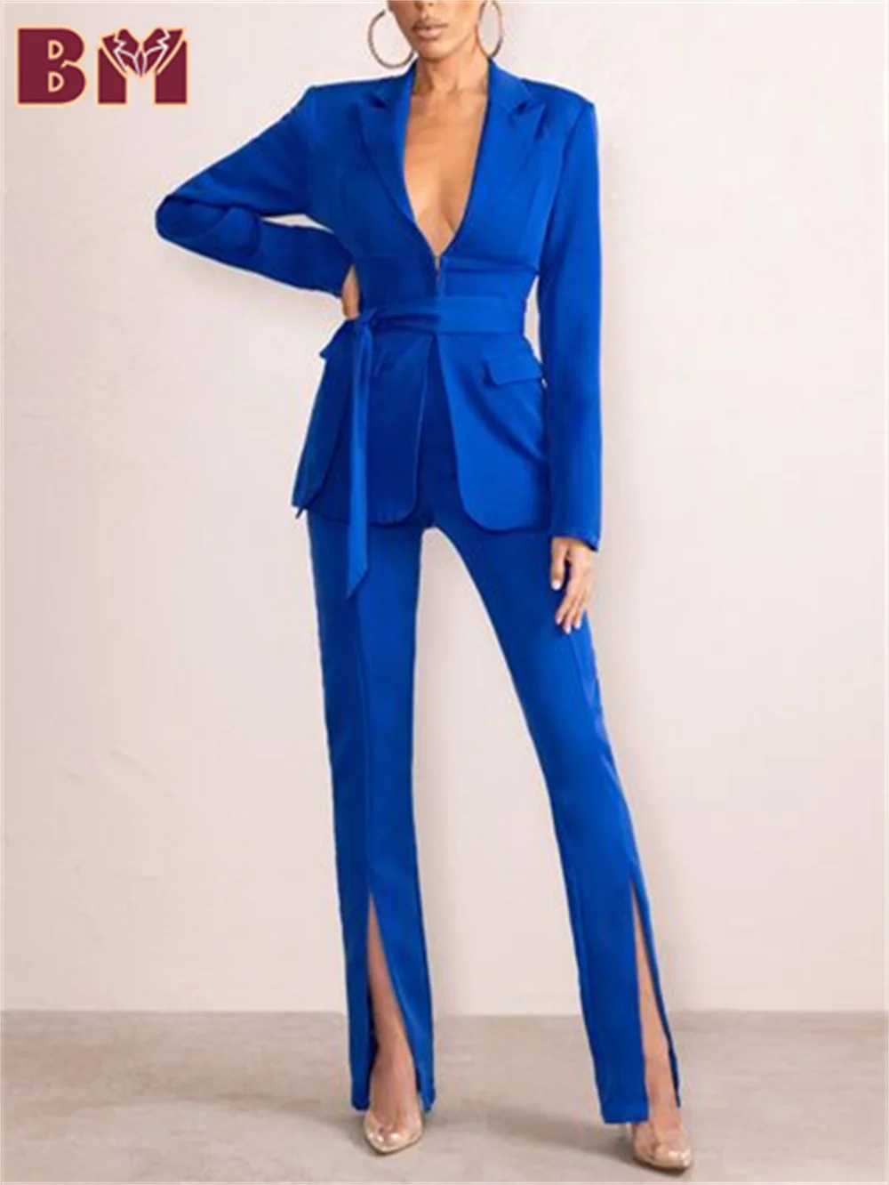 BRLMALL-2PCS Solemn Royal Blue Women Suit Set Jacket Pants 2025 Customized Sexy Suit Jacket Women Wedding Suit Teacher