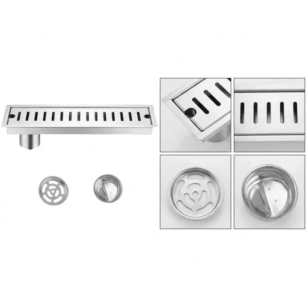 304 Stainless Steel Linear Shower Drain Rectangular Floor Drain Hair Catcher Strainer Cover Bathroom Kitchen Balcony Anti-Odor