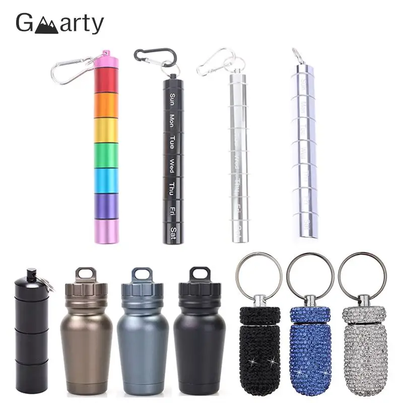 

Недельный герметичный металлический контейнер для таблеток, водонепроницаемый портативный органайзер для лекарств на 7 дней, герметичный чехол для лекарств, разделенный держатель с кольцом для ключей