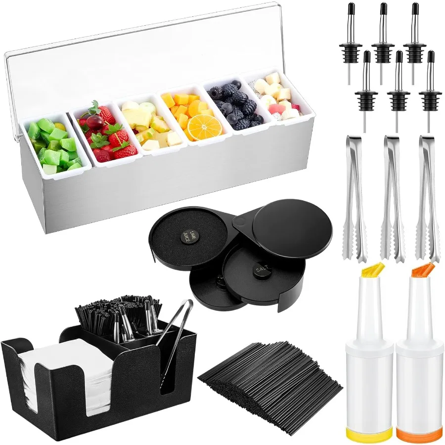 

Поднос для гарниров с крышкой Caddy 3-уровневый стеклянный риммер 12 разливателей для бутылок из нержавеющей стали 2 пластиковых бутылки для наливания сока 1000 шт. C