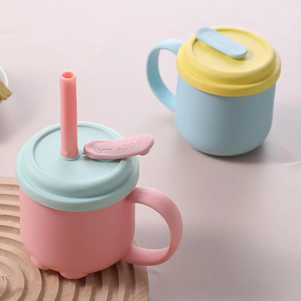 1Pcs Baby Learning Drinking Cup Portable Straw Detailed Comfortable Grip Silicone Double Ear Kids Sippy Cup Baby Stuff ﻿