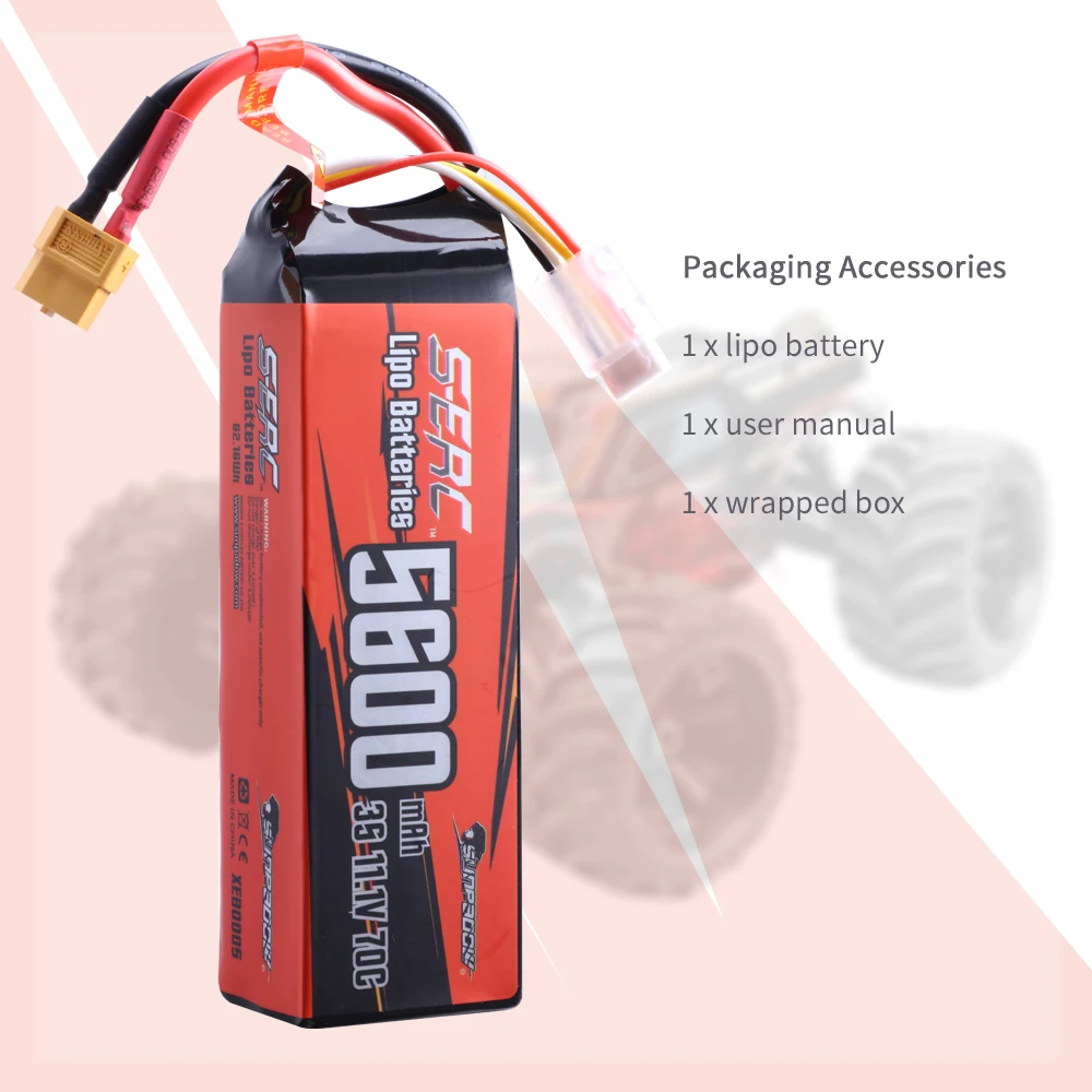 SUNPADOW 3S Lipo Battery for 11.1V 5600mAh 70C with XT60 Plug with RC Vehicles Buggy Truggy Crawler Monster Truck Car Hobby