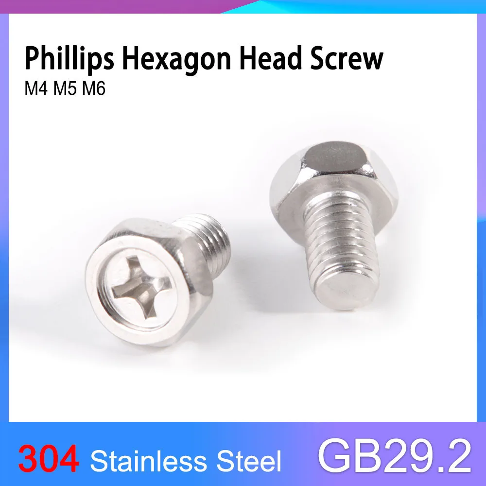 

GB29.2 A2 304 Stainless Steel Cross Phillips Socket Hexagon Head Screws External Hex Bolt M4 M5 M6