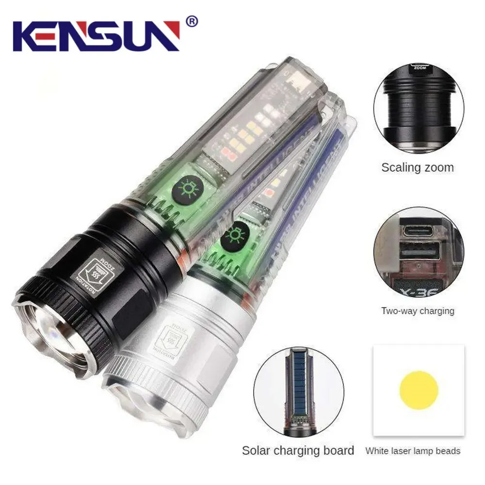 Solar Rechargeable USB Lantern Powerful LED Flashlight Strong Focused Long Range Torch Outdoor Emergency Warning Light Lamp