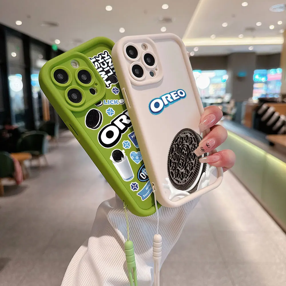 Cute Phone Case For Xiaomi Redmi 9 9C 10 10C 12 12C K40 K50 Note 9 10 11 12 12S 13 Pro 5G O-Oreo Chocolate Cover With Hand Strap