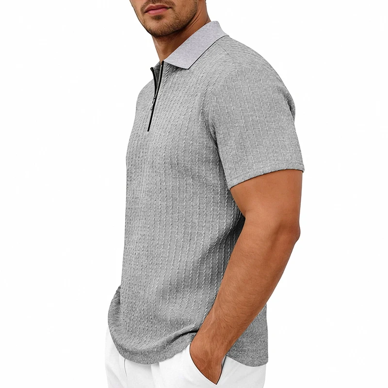 Men's Summer Casual Knitted Texture Golf Simple Short Sleeve Polo Shirt | Textured Short Sleeve Casual Top (Multiple Colors)