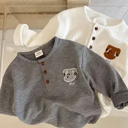 2025 New Baby Long Sleeve T Shirt Soft Cotton Kids Tee For Girls Tops Boys Dog Embroidery T Shirts Children Pullover 1-7 Year