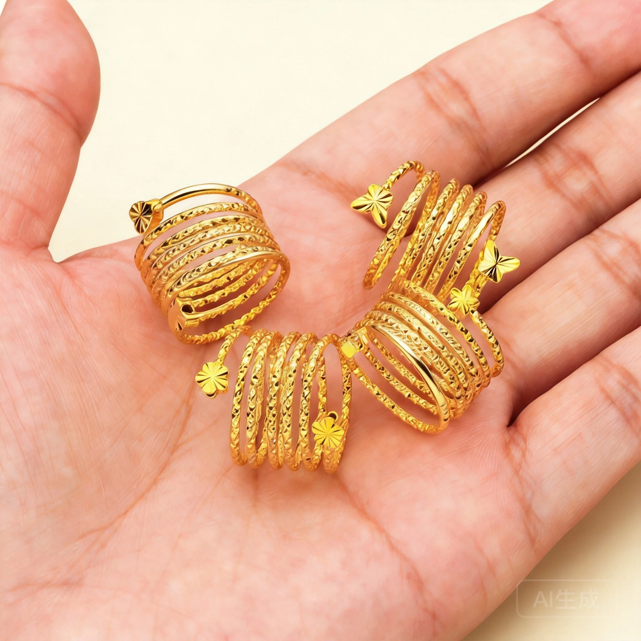 Chinese Style Lucky Gold Color Women Rings Heart Butterfly Plum Blossom Five Pointed Star Design Blessing Fortune Good Luck Tren