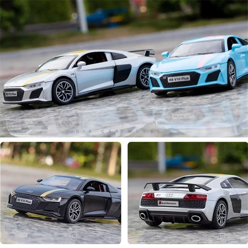 1:32 Audi R8 V10 Plus Supercar Alloy Car Diecasts & Toy Vehicles Sound and light Car Model Collection Car Toys For Children