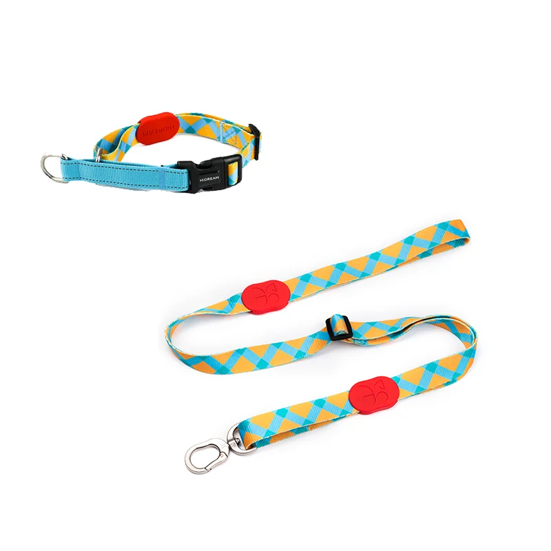 Dog Leash And Half P Collar Reflective Strong Choker Training For Small And Big Dogs Anti Pull Plaid Polyester Adjustable Leash