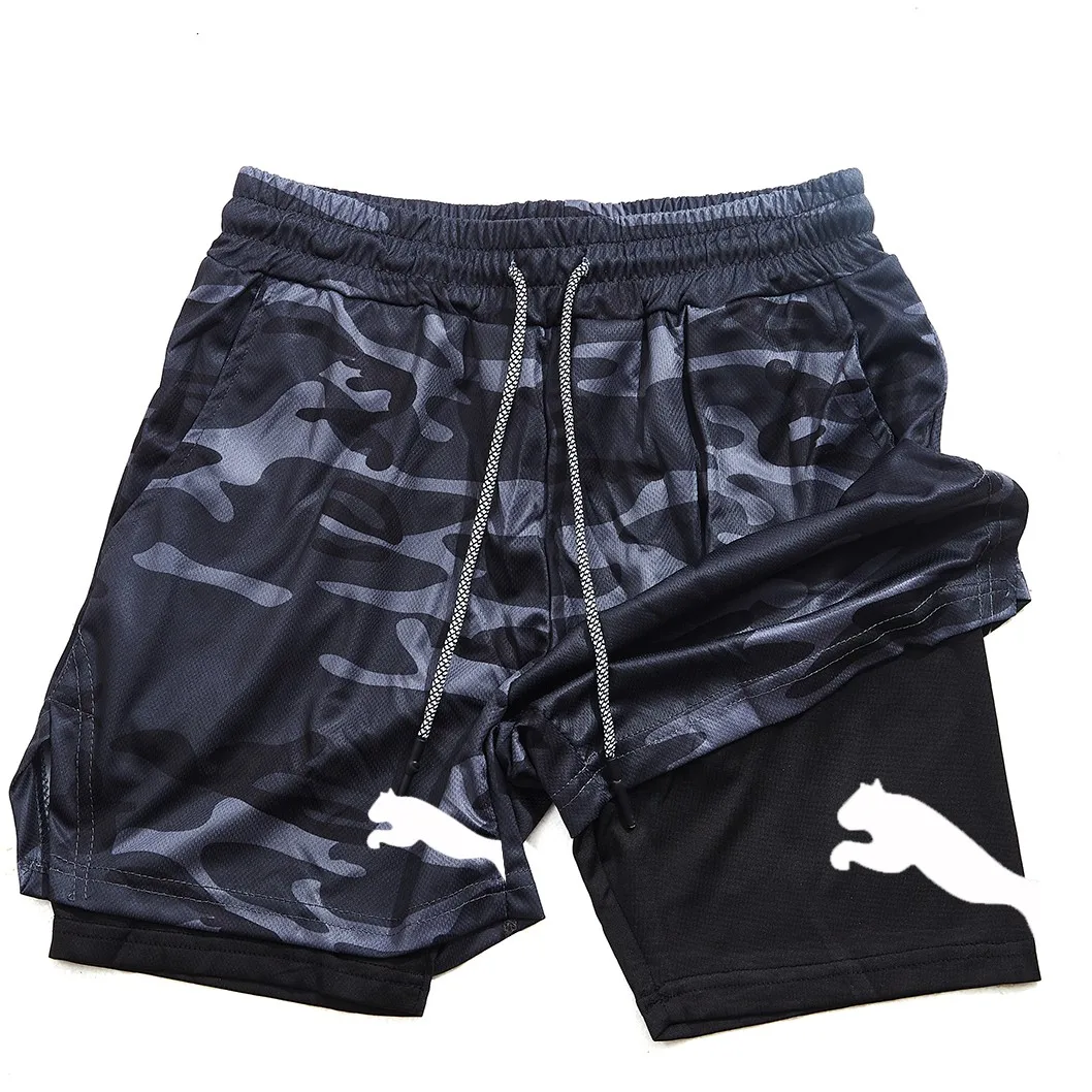 Sports shorts men's 2-in-1 running compression shorts training yoga gym sportswear sports shorts with pockets