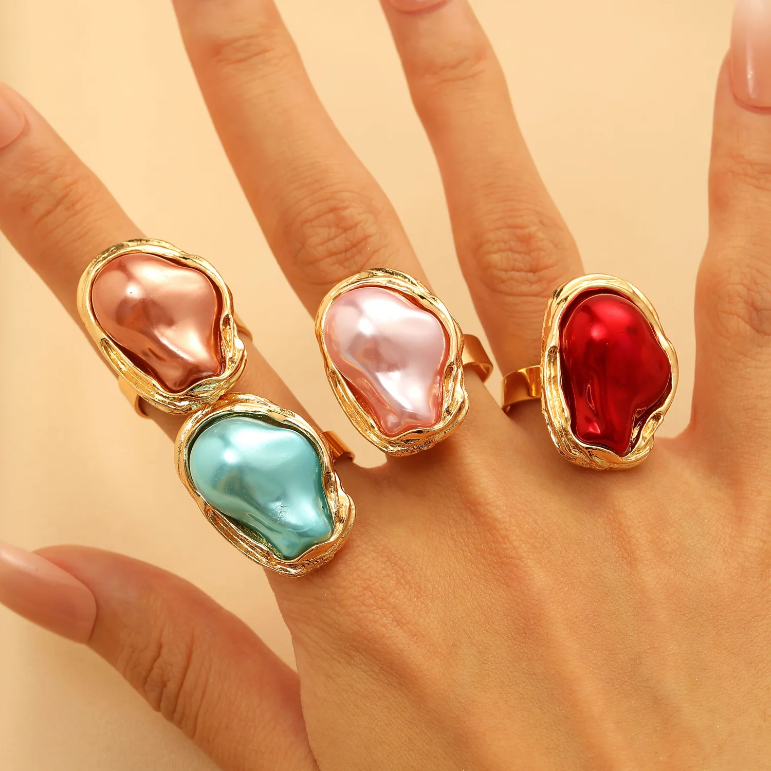 LATS Alien Irregular Baroque Imitation Pearl Open Ring for Women, Geometric High-end Feeling Finger Jewelry Fashion Accessories