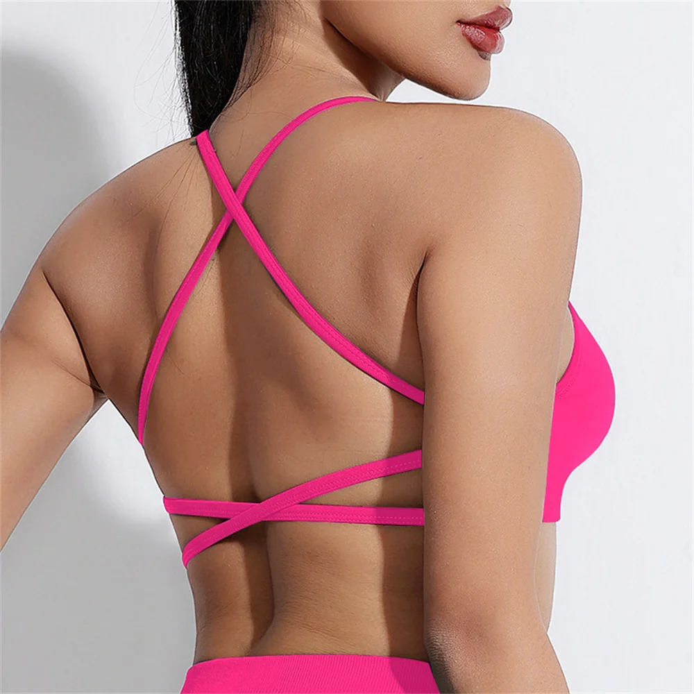 

Open Back Wireless Crop Top Cross Yoga Bra Seamless Sport Bras Women Gym Shockproof Bra Fitness Running Underwear