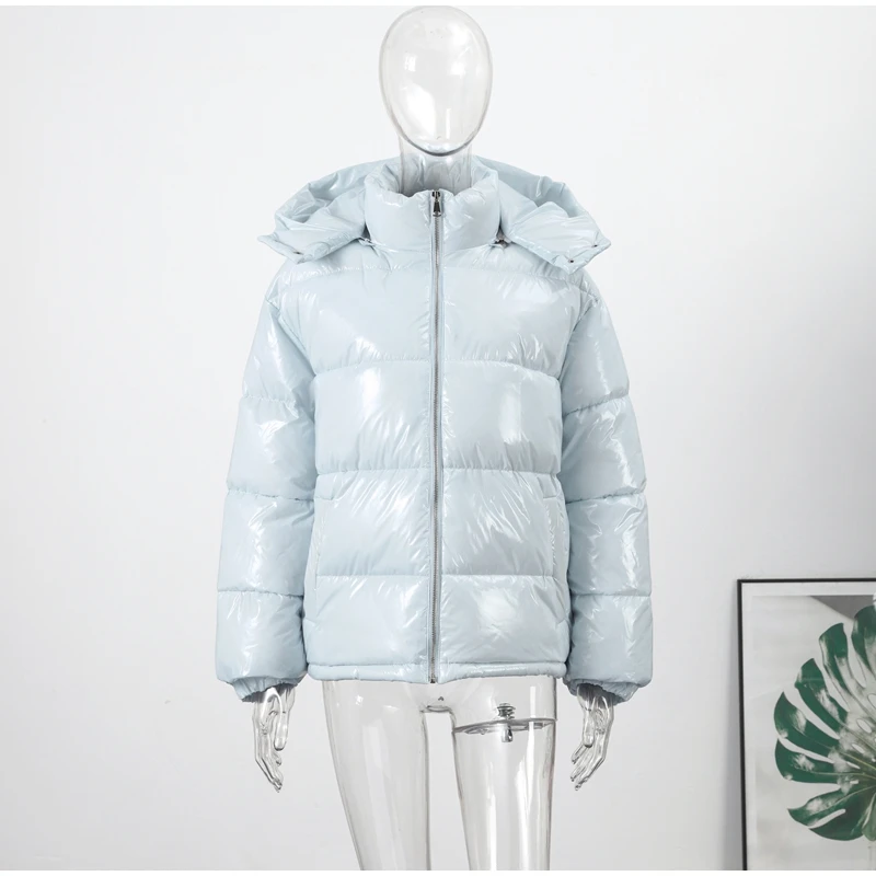 Fashion Glossy Padded Jacket Women's Solid Hooded Long Sleeve Zipper Warm Down Coat 2026 Autumn Winter New Lady Casual Outerwear