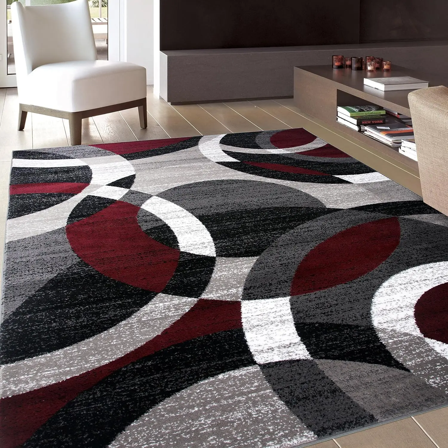 Contemporary Abstract Circles Perfect for high Traffic Areas of Your Living Room,Bedroom,Home Office,Kitchen Area Rug 5'3