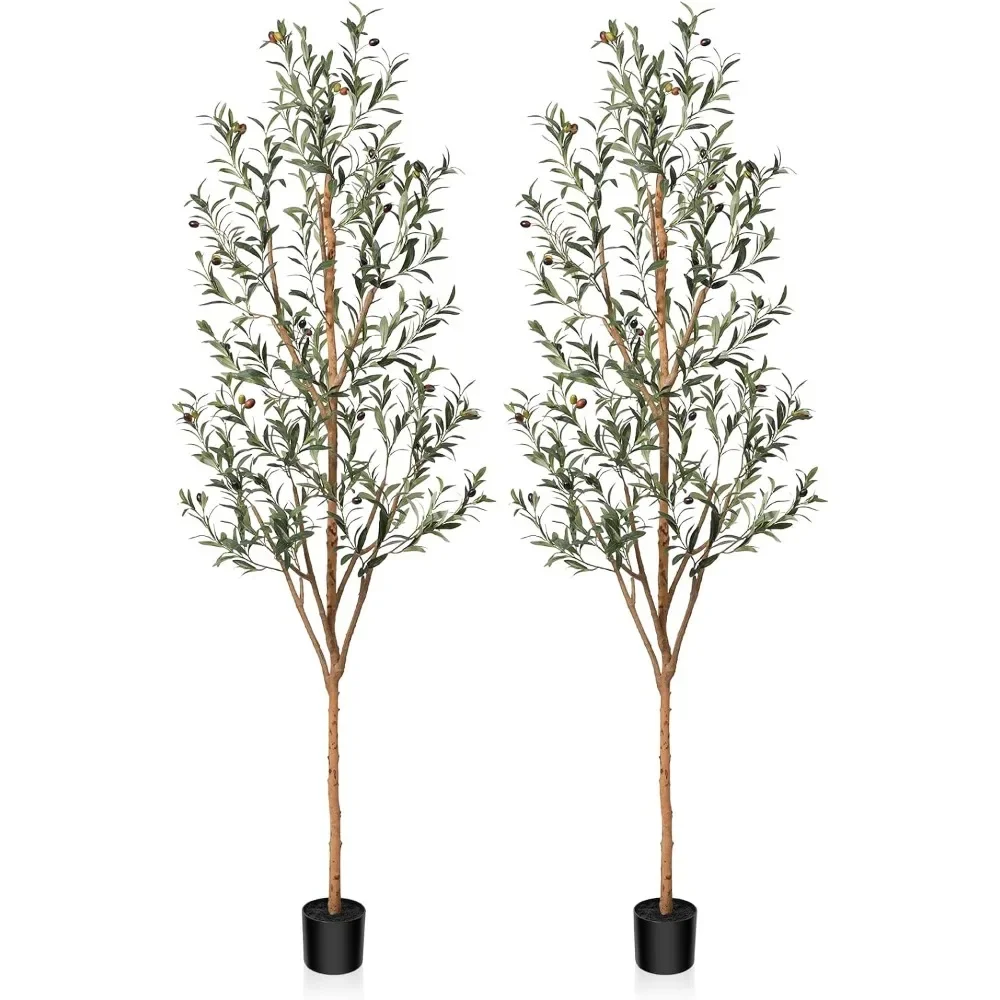 

Artificial Olive Tree 7FT Tall Faux Silk Plant for Home Office Decor Indoor Fake Potted Tree with Natural Wood Trunk