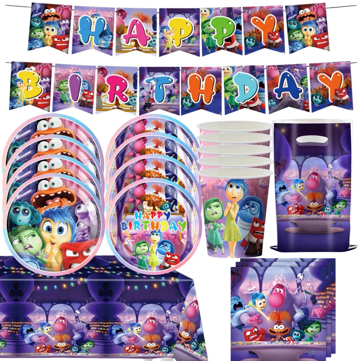 

Disney Inside Out Birthday Party Decor 20pepole Disposable Tableware Riley Tablecloth Plate Gift Bag Kids Favors Party Supplies