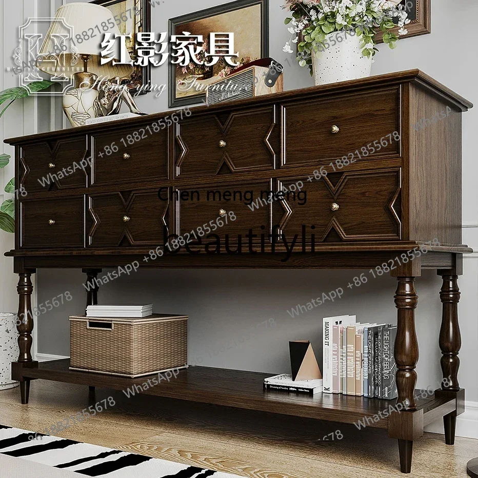 

D178 American retro solid wood porch cabinet, living room partition storage, decorative light luxury edge cabinet