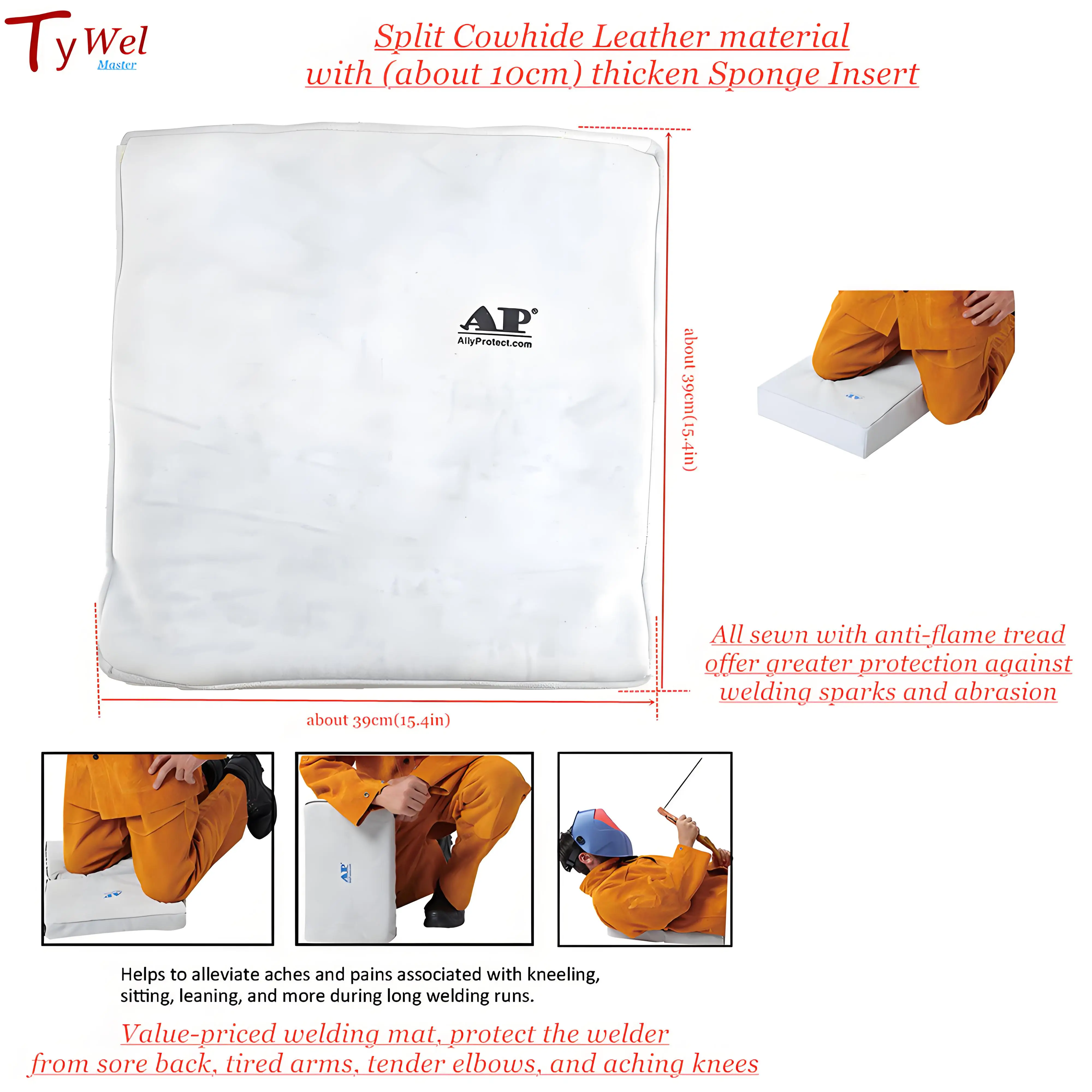 Heavy-Duty Leather Welding Mat Pad | 9cm(3.5in) Sponge Cushion | Spark Resistant Kneepads for Workers