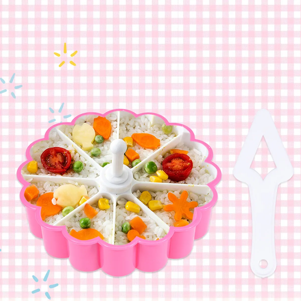 

2Pcs Heart Shape Sushi Mold Set Reusable Plastic and Stainless Steel Onigiri Shaper for Rice Cake Pudding Ice Cube Maker Tools