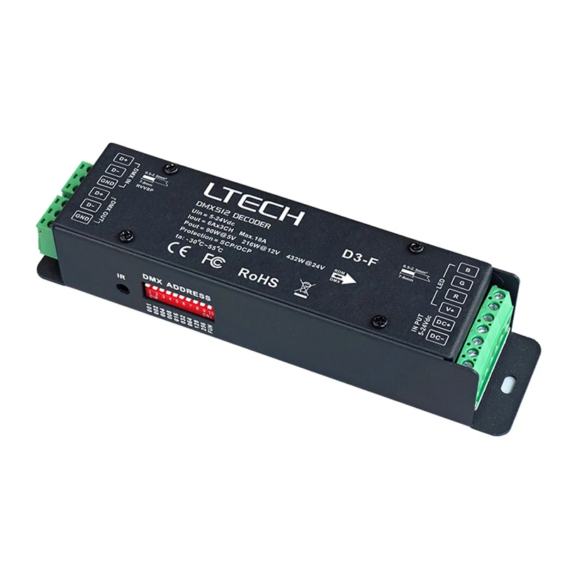

LTECH Led RGB RGBW Strip DMX Decoder DC12V 24V Input 5A 4 Channel 480W Output Led RGB RGBW Strip PWM DMX512 Slave Controller