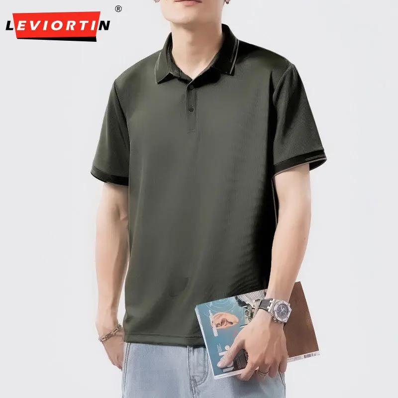 Summer men's youth fashion short sleeved lapel personalized collar button design casual simple and versatile polo shirt top