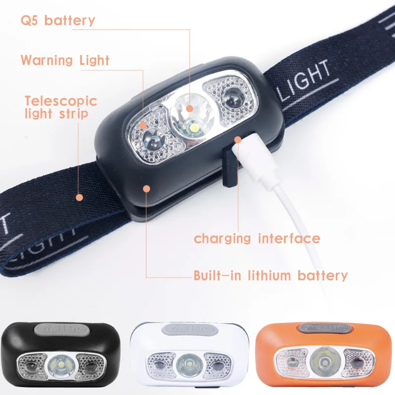 Mini Portable LED Headlamp 3 Modes Motion Sensor Headlight USB Charging Bright Lights Lamp Waterproof Camping Fishing Head Torch