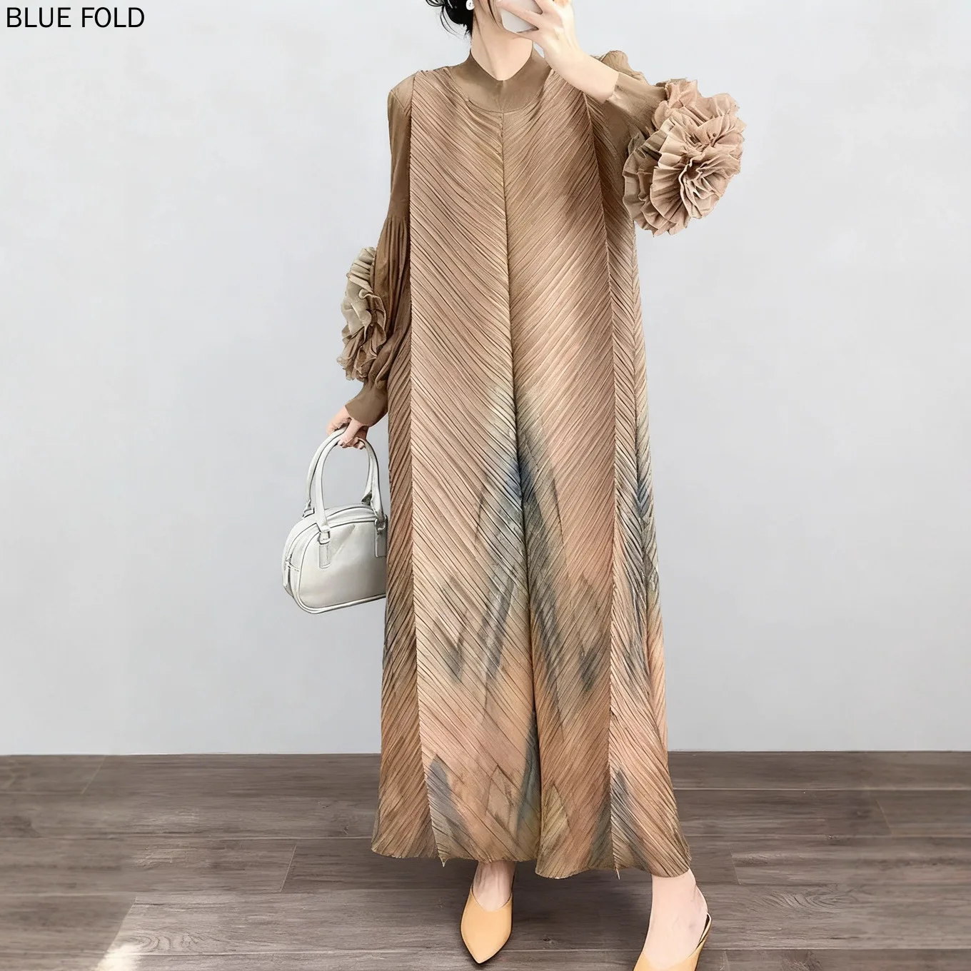 MIYAKE PLEATS elegante vestido plisado largo suelto de talla grande vestido europeo y americano vestido largo de Oriente Medio vestido de gama alta