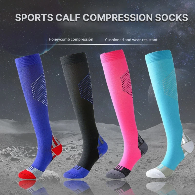 Calze a compressione Unisex Fitness Bicycle Running Calf calze sportive a nido d'ape vene Varicose elastiche circolazione sanguigna del diabete