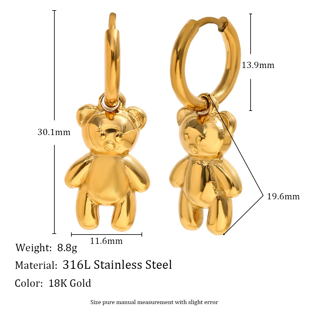 Women's 18K Gold Plated 3D Bear Pendant Necklace & Earrings Set
