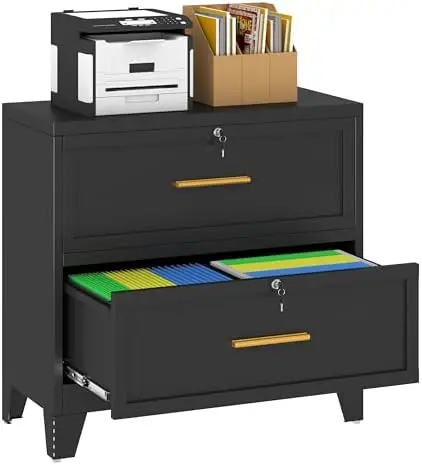 Metal Lateral File Cabinet with Lock,2 Drawer Steel Wide Filing Organization Storage Cabinets,Filing Cabinet for